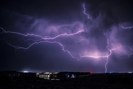 夜晚,雷电,天空,建筑,自然风光,村镇