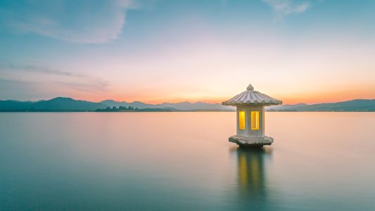 湖泊,自然风光,历史古迹,天空,江河,特写,建筑,白云,山川