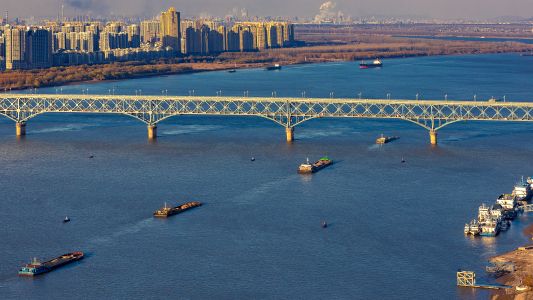 建筑,江河,俯瞰,航拍,城镇,桥,道路,交通工具,船,都市,植物,树木