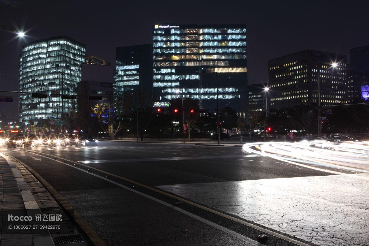 夜晚,韩国,建筑