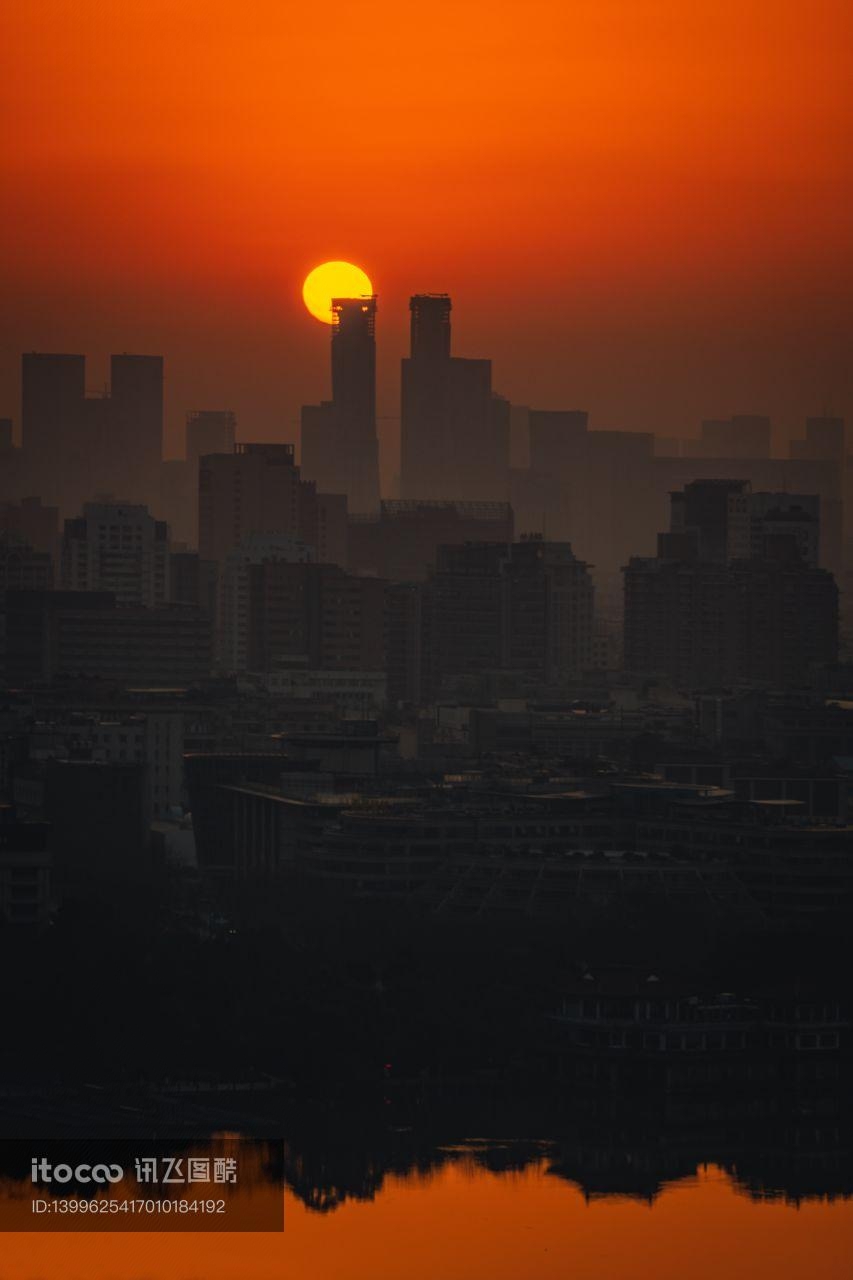 太阳,城镇,建筑