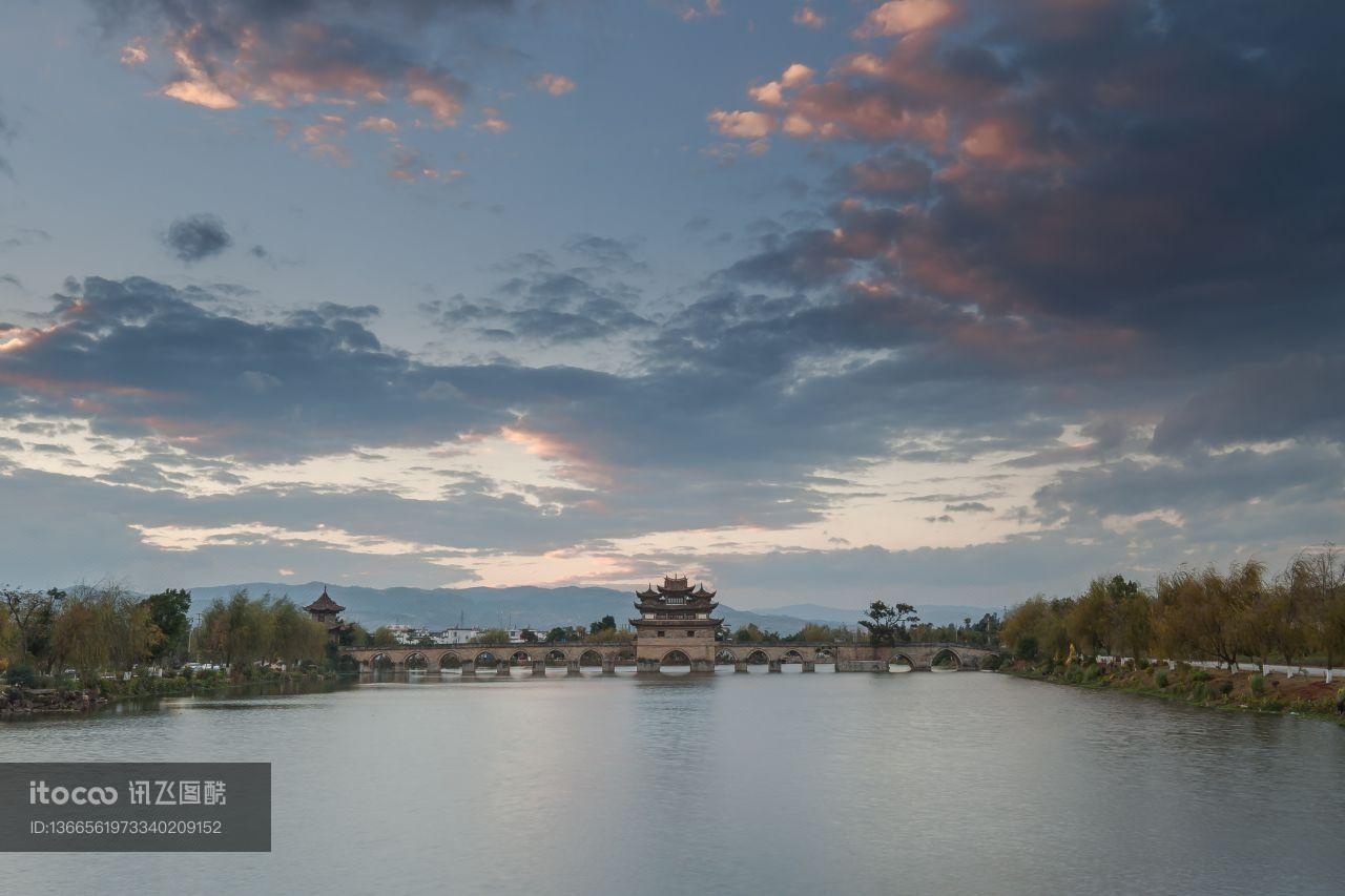 天空,桥,湖泊