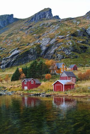 自然风光,山川,秋天,湖泊,建筑,挪威