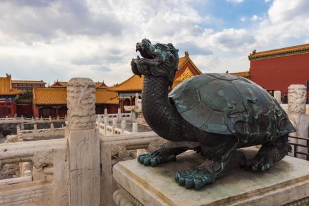 雕塑,中国,北京,历史古迹,故宫,神龟,建筑,动物,爬行动物,北海公园,城镇,天空,云