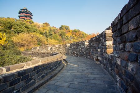 仰拍,长城,建筑,历史古迹,城镇,天空,道路,中国,北京,植物,树木