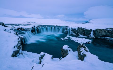 自然风景,冰雪,江河,自然风光,天空,白云,瀑布