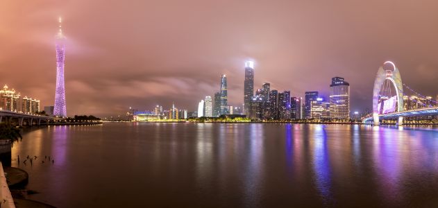 城镇,都市,建筑,桥,夜晚,江河