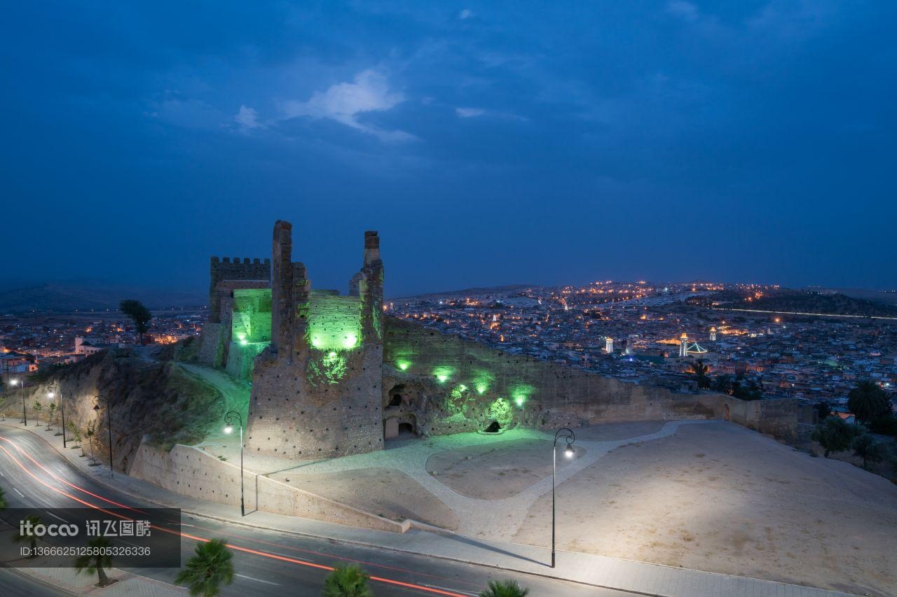 建筑,摩洛哥,建筑夜景
