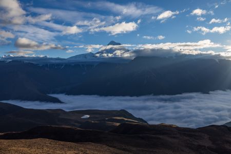 自然风光,天空,白云,雪山,中国,四川,川西