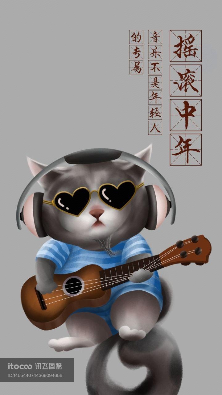 猫咪,吉他,耳机
