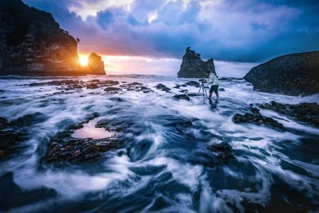 自然风光,天空,白云,海洋,礁石,晚霞