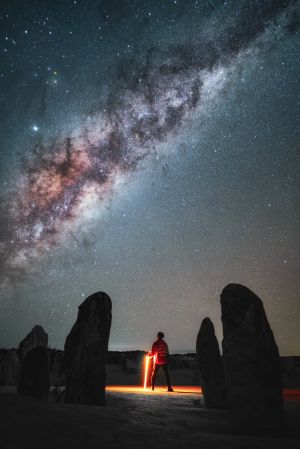 夜晚,天空,自然风光,仰拍,天文,星星,星空,沙滩,岩石,全身像,环境人像