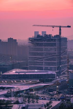 日落,航拍,现代建筑,建筑,天空,道路,城镇,太阳