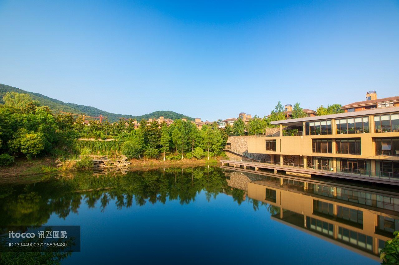 城镇,天空,湖泊