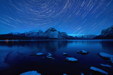 自然风光,星空,天空,雪山,湖泊,天文摄影,星轨