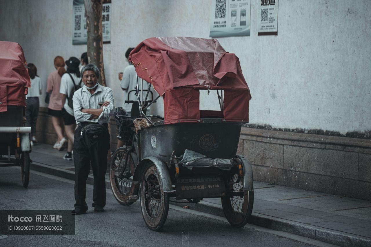 老人,抓拍人像,人力车