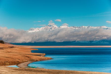 自然风光,湖泊,山川,雪山,白云
