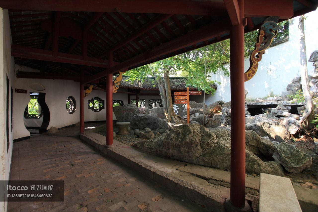 传统建筑,中式传统建筑,走廊