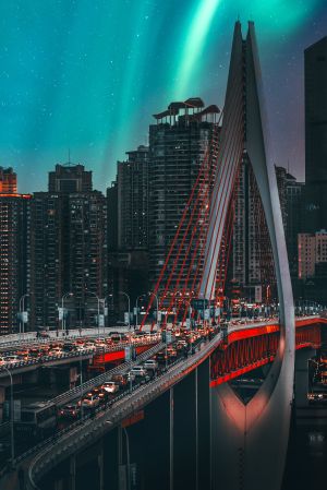 夜晚,建筑,城镇,都市,航拍,天空,高架桥,俯瞰,交通工具,汽车,道路,星星