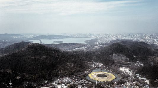 山川,天空,建筑,城镇,航拍,白云