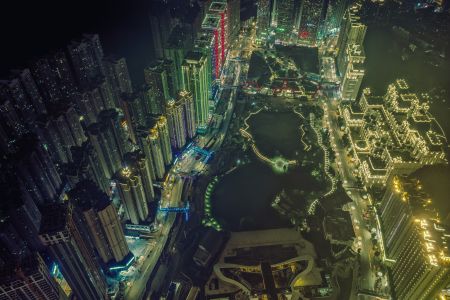 城镇,都市,村镇,夜晚,航拍