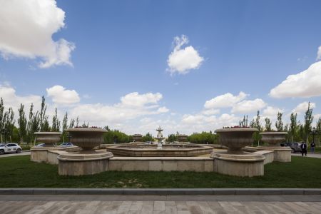 喷泉池,自然风光,城镇,建筑,天空,内蒙古,鄂尔多斯