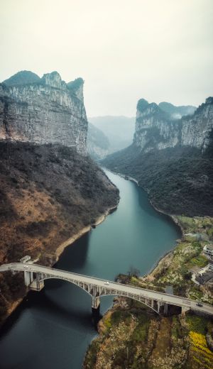 自然风光,山川,江河,道路,天空,雾,全景,植物,树木