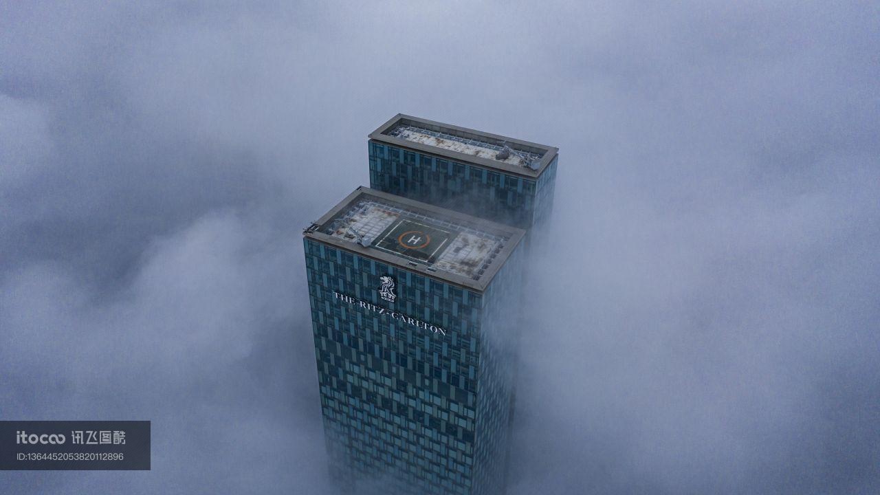高楼大厦,建筑,雾