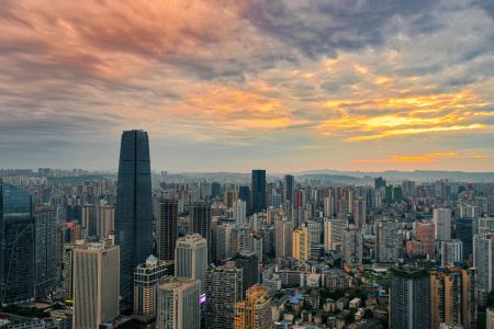 城镇,都市,日落,城市,建筑,全景,天空,自然风光