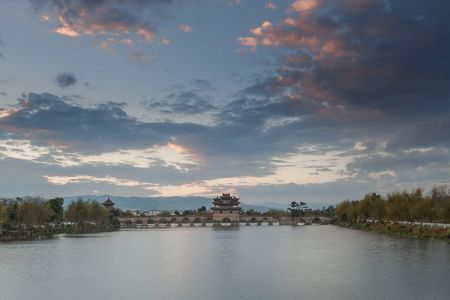 天空,桥,湖泊,中国,红河,云南,自然风光,全景