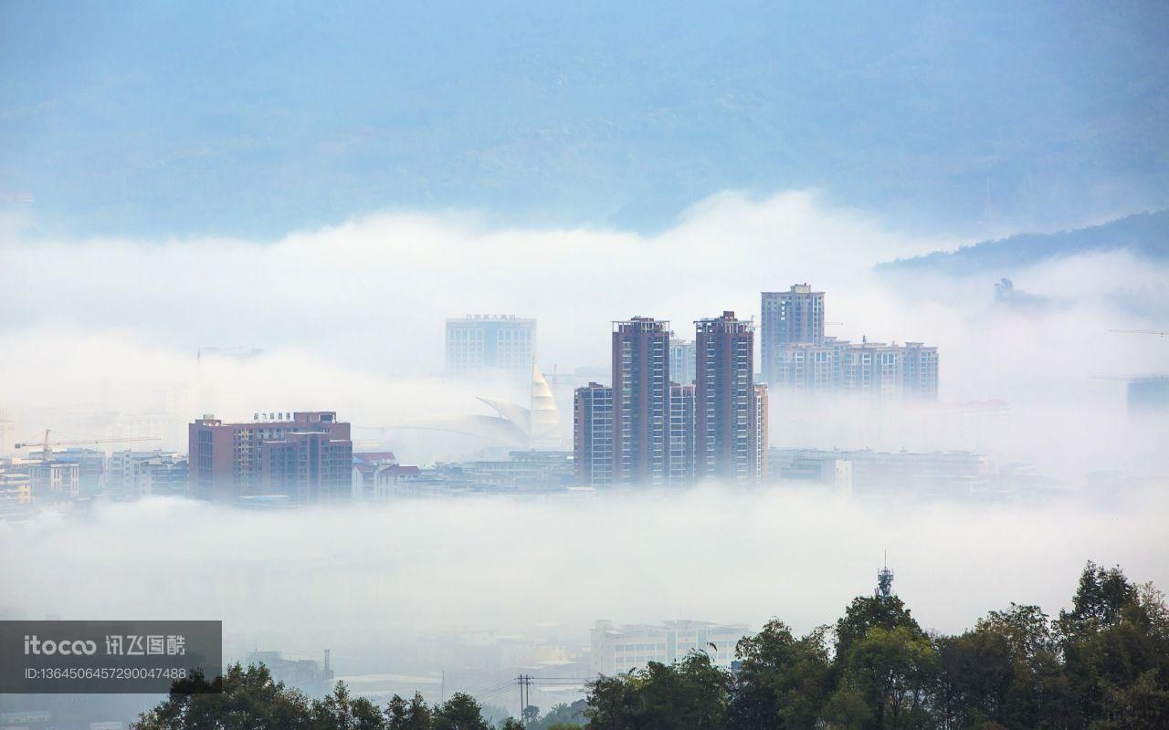 天空,白云,浓雾