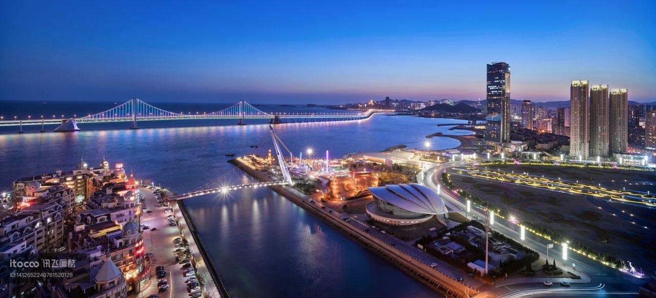 建筑夜景,都市夜景,大连湾