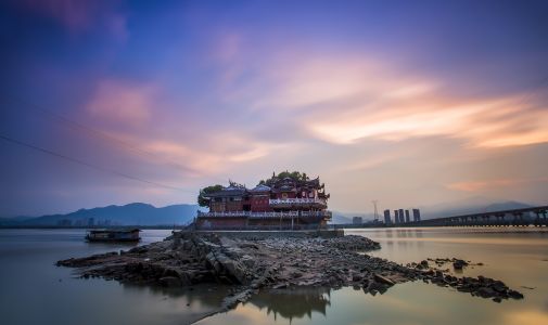 自然风光,天空,建筑,江河,楼阁