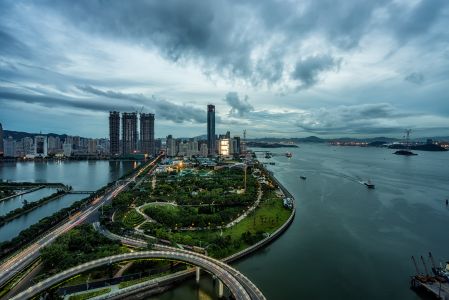 城镇,都市,建筑,立交桥,天空,桥,乌云