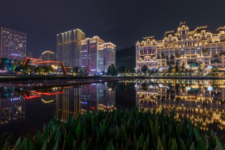 城镇,都市,建筑,夜晚,江河