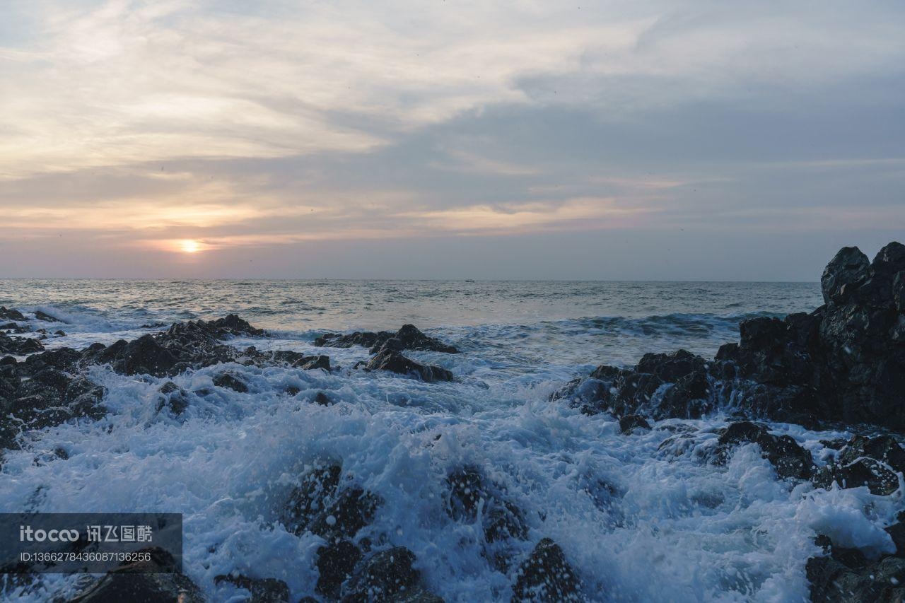 海洋,礁石,海浪