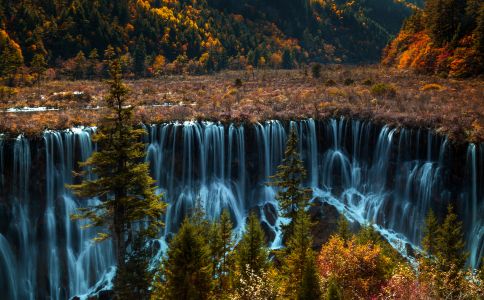 瀑布,自然风光,秋天,峡谷,植物,森林,树木