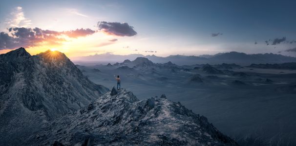 山峦,冰雪,自然风光,雪山,山川,太阳,天空