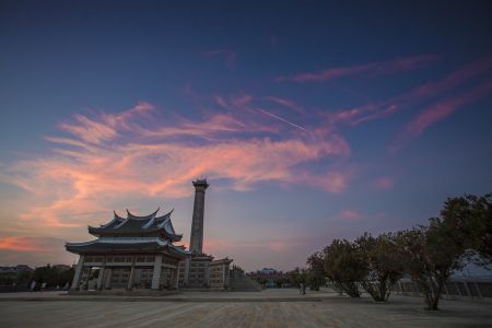 天空,鳌园,传统建筑,城楼,晚霞,建筑,自然风光,城镇,景点,树木