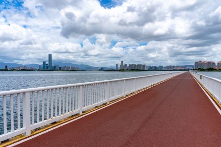 桥,自然风光,白云,天空,江河,都市