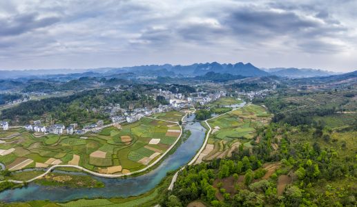 俯瞰,自然风光,森林,江河,城镇,道路