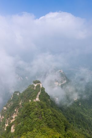 箭扣长城,中国,北京,历史古迹,自然风光,森林,山川,天空,植物,树木,航拍,俯瞰,建筑,白云,雾