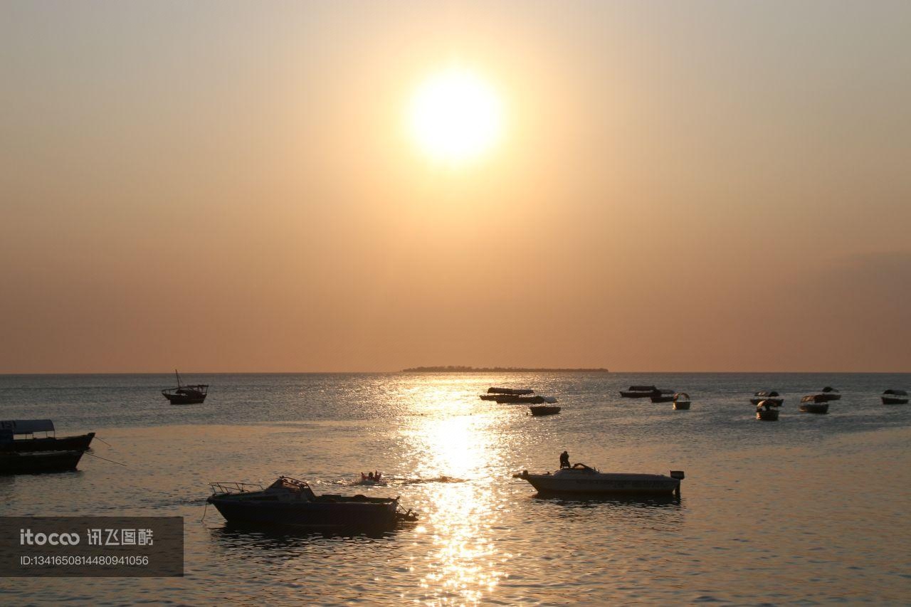 海洋,坦桑尼亚,夕阳