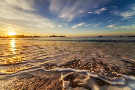 自然风光,太阳,日落,海洋,天空,沙滩,白云