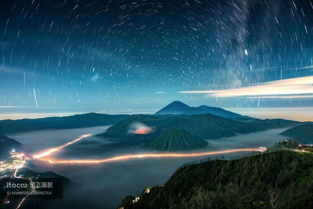 星空,印度尼西亚爪哇岛布罗莫火山,国外