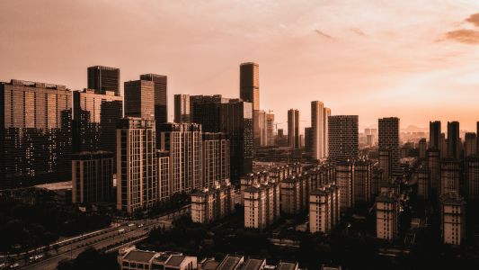 天空,建筑,航拍,城镇,高楼大厦,道路