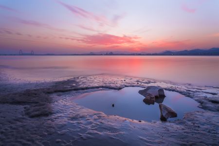 海洋,晚霞,天空,自然风光,岩石,湖泊,山川