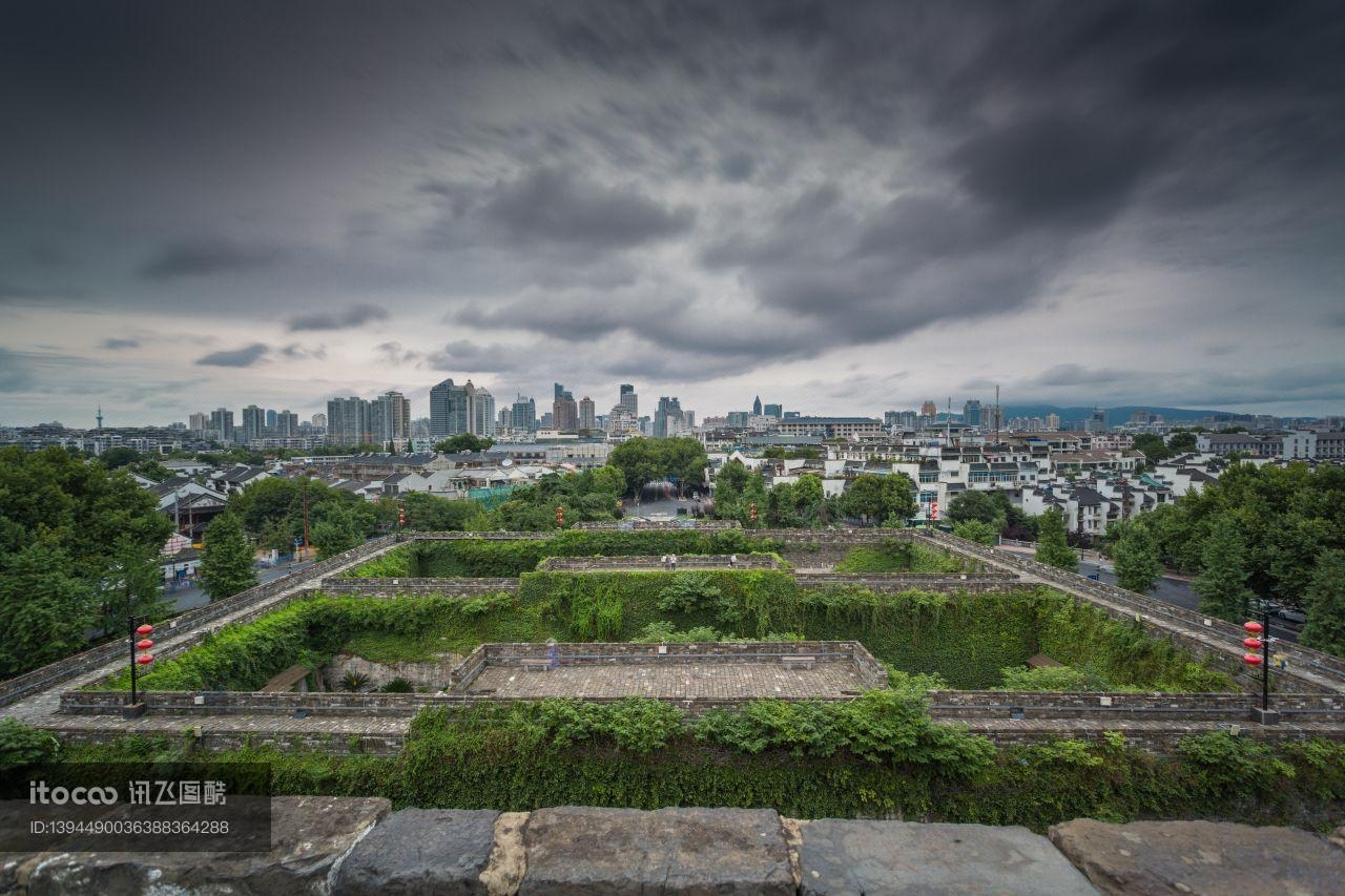城镇,历史古迹,天空