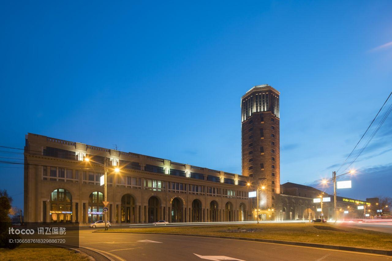 建筑夜景,城镇,国外