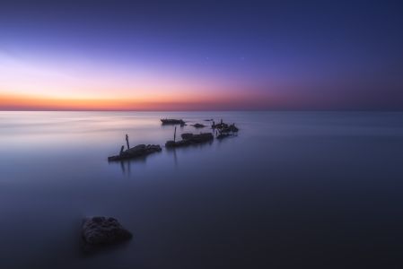 自然风光,湖泊,霞光,日落,礁石,航拍